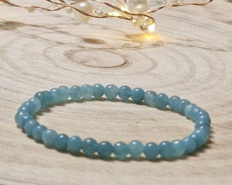Aquamarine beaded bracelet, positive energy stones, 4 mm