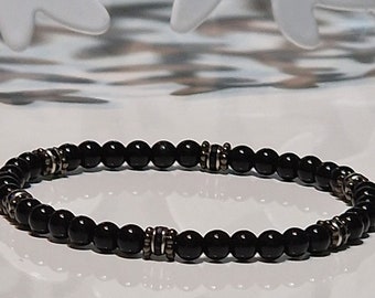 Black Onyx Pearl Bracelet Positive Energy Stones 4 mm Length 17 cm