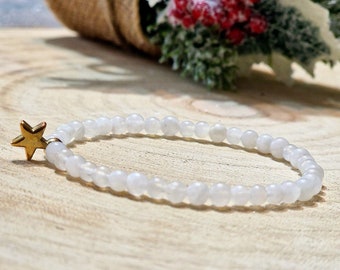 Moonstone bracelet pearl bracelet positive energy stones 4 mm length 17 cm