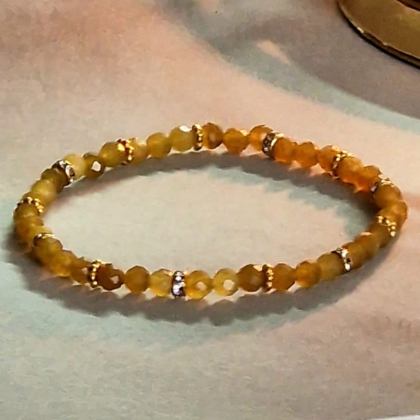 Bracelet topaze jaune bracelet perlé bracelet pierres à énergie positive 4 mm longueur 17 cm