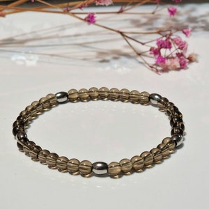 Pulsera de cuentas de cuarzo ahumado con piedras de energía positiva, 4 mm de largo y 17 cm.