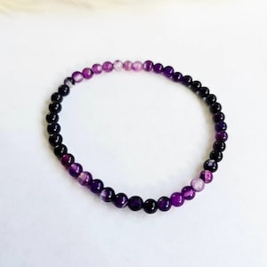 Purple Stripes Agate Pearl Bracelet Positive Energy Stones 4 mm length 17 cm