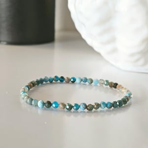 Blue Apatite Beaded Bracelet, Positive Energy, Stones 4 mm, Length 17 cm