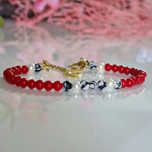 Red Coral + Malachite and Freshwater Pearl Bracelet, Positive Energy