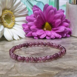 May include: A purple gemstone bracelet with small, round beads. The bracelet is made of natural stones and is a beautiful accessory for any occasion.