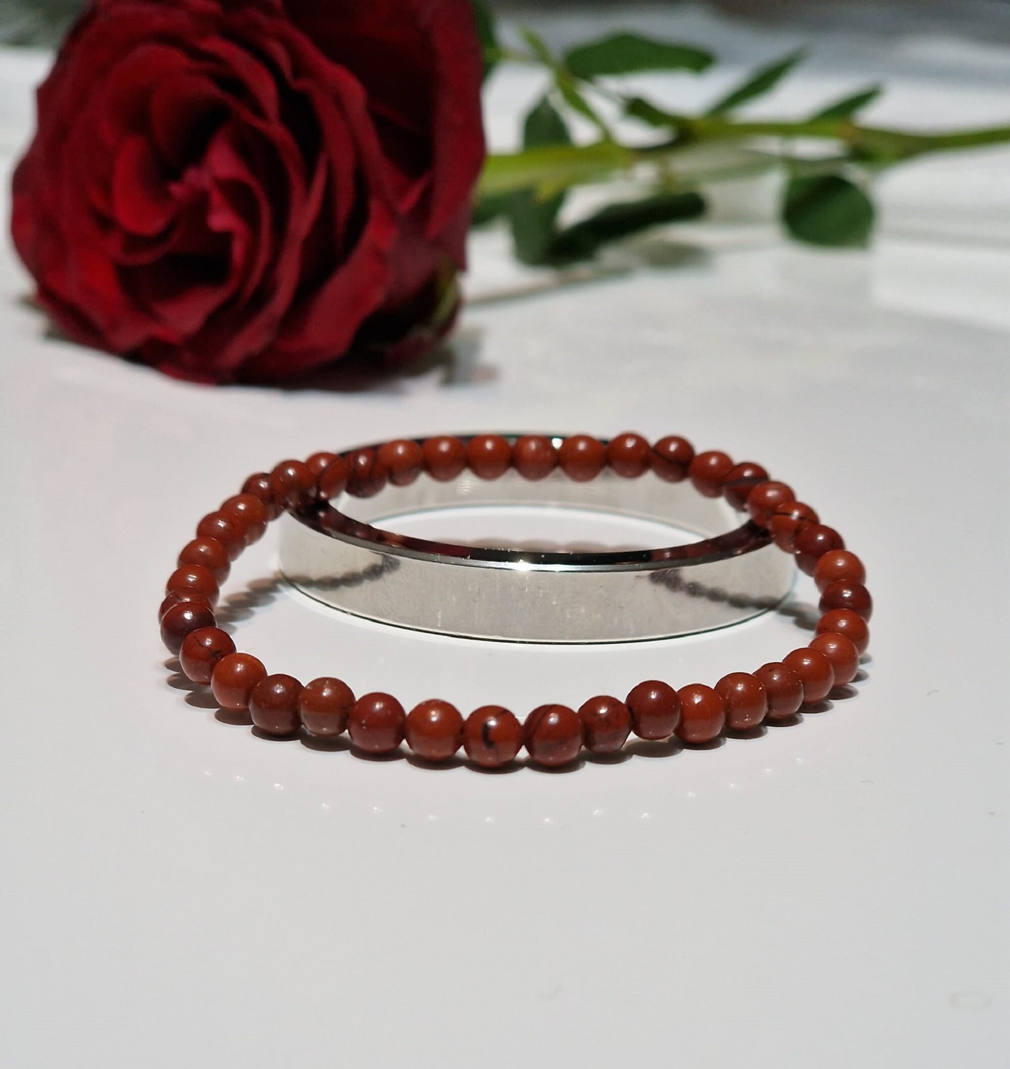 Red Jasper Beaded Bracelet Positive Energy Stones 4 mm Length 17 cm
