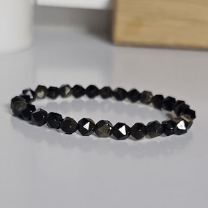 Faceted Gold Obsidian Bracelet Positive Energy Stones 6 mm Length 17 cm