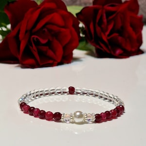 Ruby + Rock Crystal Pearl Bracelet Positive Energy Stones 4 mm Length 17 cm