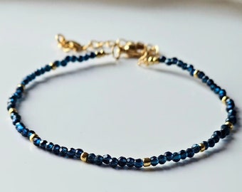 Delicate sapphire pearl bracelet positive energy lobster clasp stones 2 mm