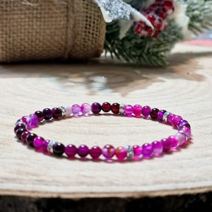 Fuchsia agate pearl bracelet positive energy stones 4 mm length 17 cm