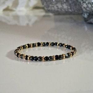 Beaded bracelet made of black agate and hematite, positive energy bracelet