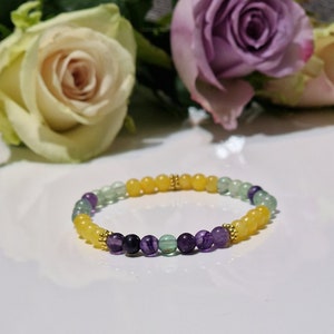 Yellow Jade+Fluorite Beaded Bracelet Positive Energy Stones 4 mm Length 17 cm