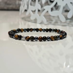 Triple protection gemstone bracelet made of tiger eye, obsidian and hematite stones 4 mm