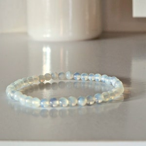 Pulsera de perlas de ópalo, piedras de energía positiva, 4 mm, largo 17 cm