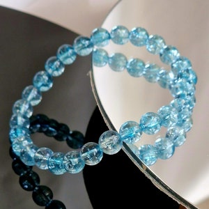 AAA Quality Blue Topaz Bracelet Positive Energy Stones 6mm Length 17cm