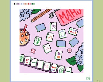 Mahjong Collage Needlepoint Canvas | Hand Painted 18 Mesh | Mahjong Lover Gift | Colorful Mahjong Tiles | 10x10 Canvas