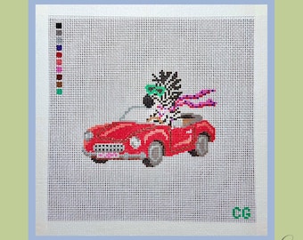 Zebra Needlepoint Canvas | Hand Painted Needlepoint Canvas | 18 Mesh Needlepoint | Convertible Zebra Canvas | Party Animal Collection | 7x7