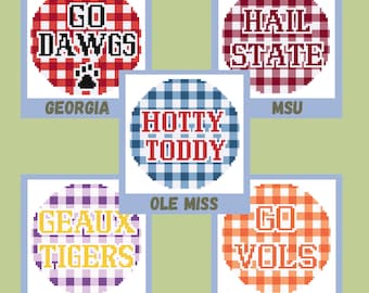 Custom College Football Needlepoint Canvas | Hand-Painted Gingham Gameday Ornament (6x6)