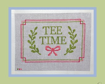 Tee Time Needlepoint Canvas | Hand Painted Needlepoint Canvas | Golf Needlepoint | 18 Mesh Canvas | Golf Gift | 9x7