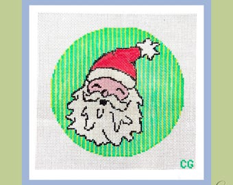 Santa Needlepoint Canvas | Hand Painted Christmas Needlepoint | 18 Mesh Holiday Ornament Canvas | Christmas Needlepoint Gift | 7x7