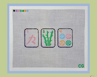 Mahjong Tile Trio Needlepoint Canvas | Hand Painted 18 Mesh | 13 Mesh|  Mahjong Gift | Mahjong Lover Needlepoint | 6x7 Canvas
