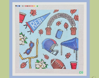 Ole Miss College Football Collage Needlepoint Canvas | Hand-Painted Game Day Decor (10x10)
