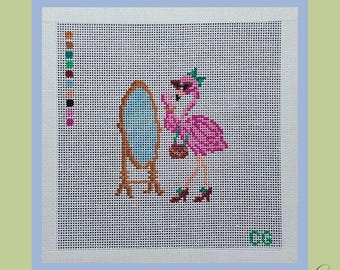 Flamingo Needlepoint Canvas | Hand Painted Needlepoint Canvas | 18 Mesh | 13 Mesh | Pink Flamingo Canvas | Party Animal Collection | 6x6