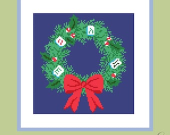 Mahjong Christmas Wreath Needlepoint Canvas | Christmas Mahjong Needlepoint | 13 or 18 Mesh | Pink or Navy