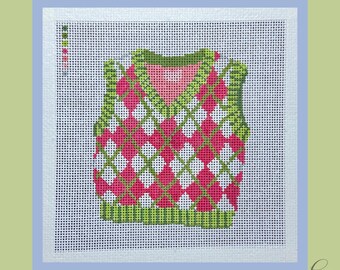 Golf Sweater Needlepoint Canvas | Hand Painted Needlepoint Canvas | 18 Mesh Needlepoint | Preppy Golf Decor | 7x7