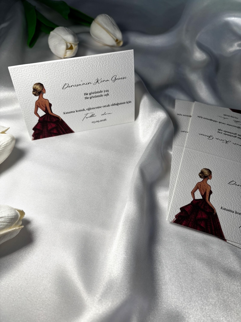 Henna place cards | Customizable hair and dress color | Kina place cards image 3