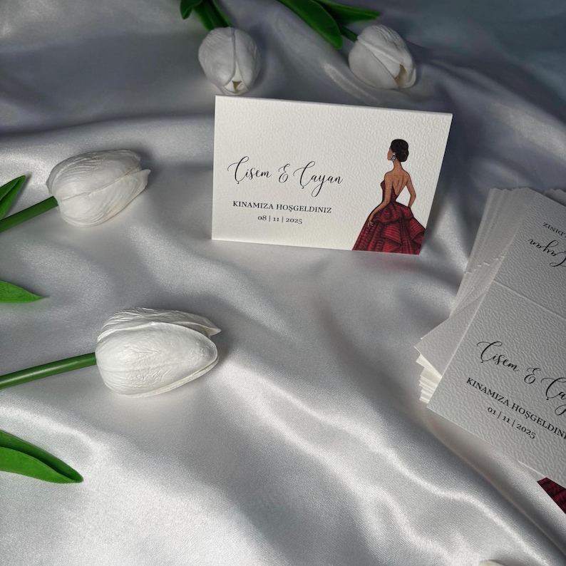 Henna place cards | Customizable hair and dress color | Kina place cards image 2