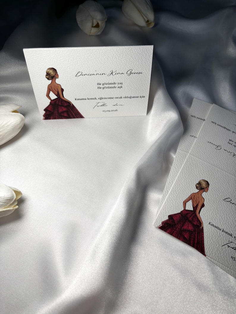 Henna place cards | Customizable hair and dress color | Kina place cards image 4