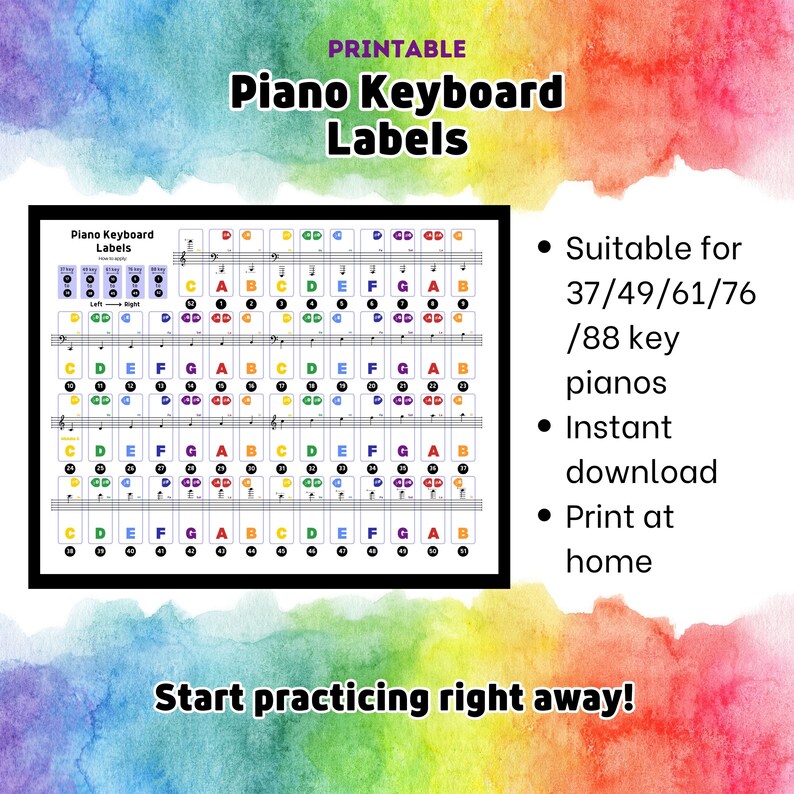 Piano Keyboard Labels Piano Stickers for Beginners Print, Cut and Play