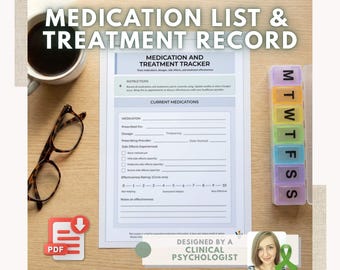 Medication Information Sheet | Treatment Record for Healthcare Appointments | Printable Medical Organizer PDF