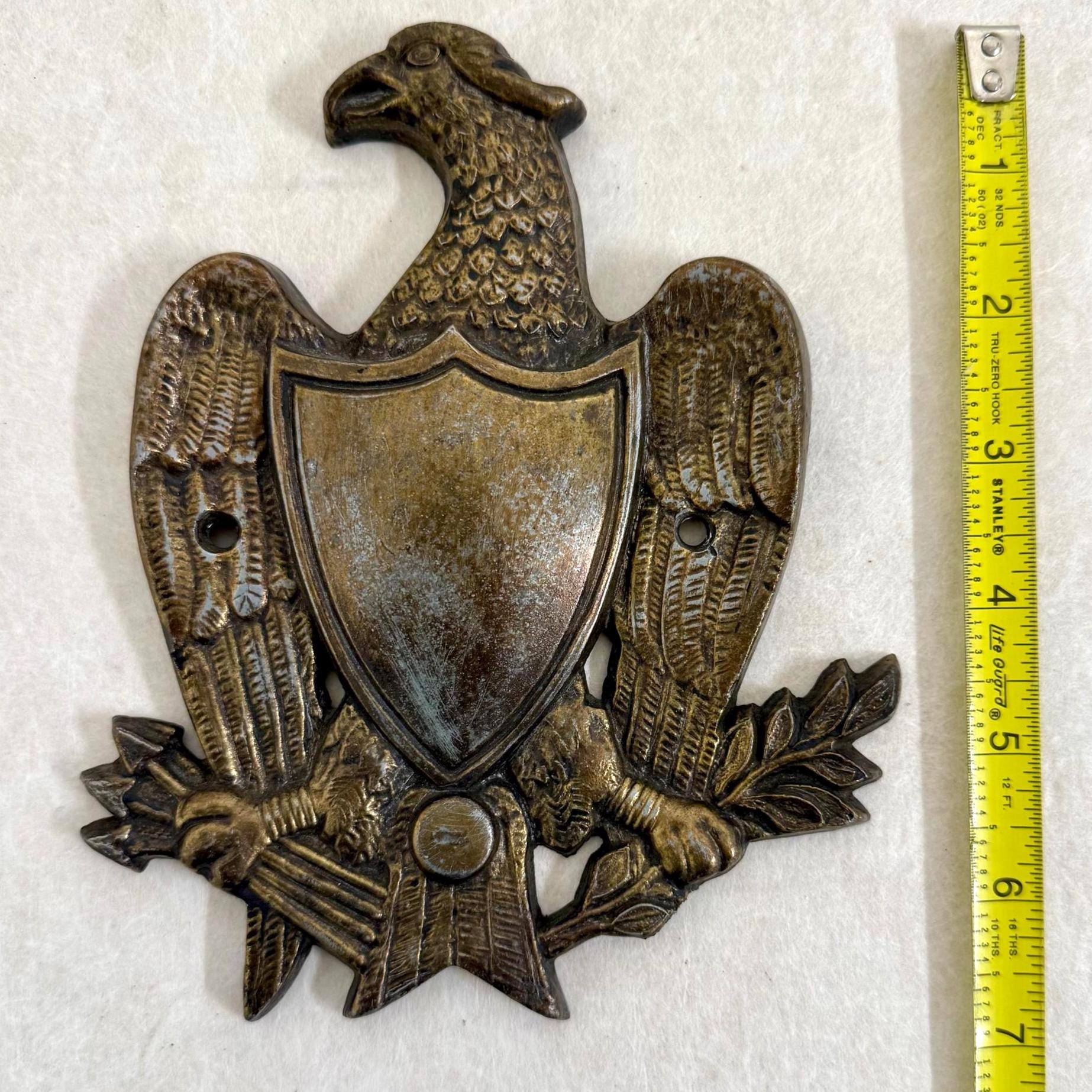 Antique Cast Brass Eagle Wall Plaque With Shield – Patriotic American