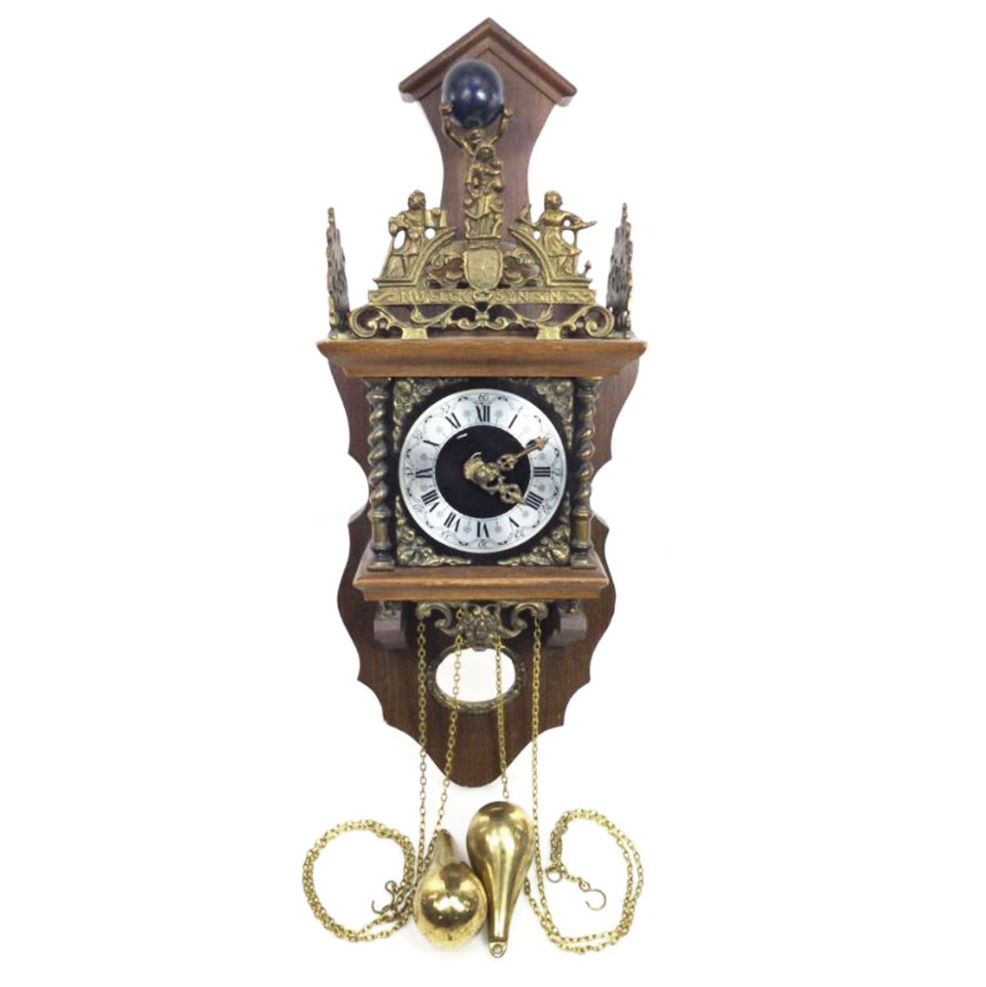 セール中！極希少le nouveau néerlandais sans pein Vintage Dutch Wall Clock “nu Elck Syn Sin” Brass Crest, As-is for