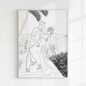 Custom Wedding Portrait, Line Art Couple Drawing, Personalized Bride and Groom Illustration, Anniversary Gift, Wedding Keepsake Art