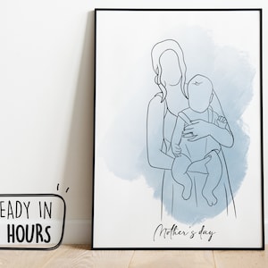 Moederdagcadeau, aangepaste lijntekening, digitale kunst, aangepast familieportret, cadeau voor haar, gepersonaliseerd cadeau voor moeder, cadeau voor moeder