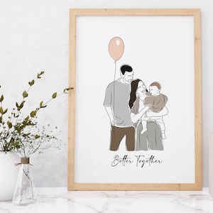 Ritratto di famiglia personalizzato, disegno di famiglia da foto, regalo personalizzato per lui, disegno di linea personalizzato, regalo personalizzato per il nonno, regalo per papà