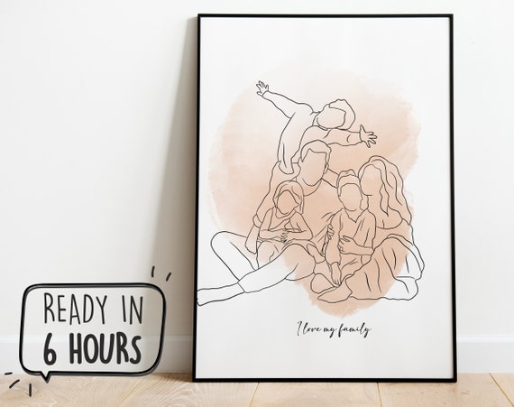 Custom Line Drawing Custom Family Drawing from Photo, Christmas Gift, Personalized Family Portrait illustration, Soulmate Gift, Couple Gift