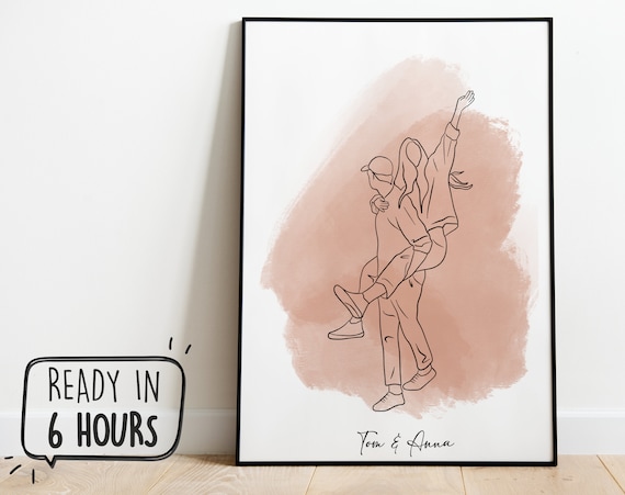 Custom Line Drawing First Anniversary Gift Portrait From Photo