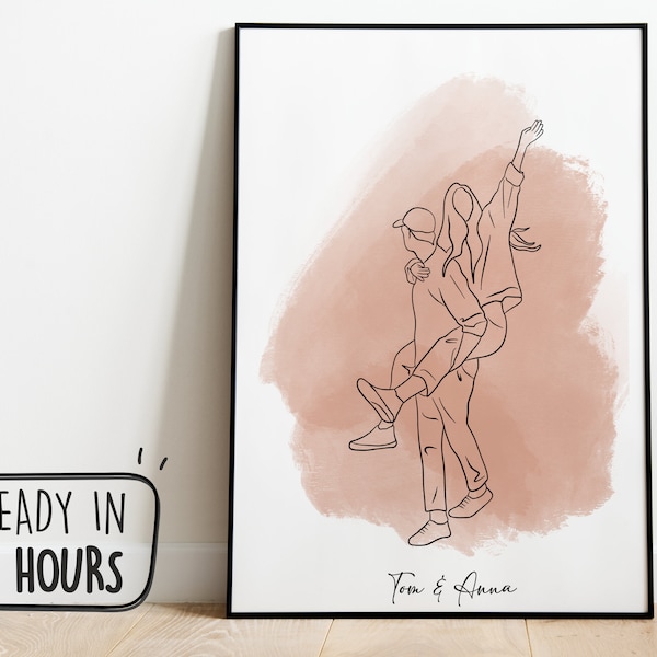 Custom Line Drawing, First Anniversary Gift, portrait from photo, gift for boyfriend, Unique Husband Gift, Lesbian Gift, Gift for Him