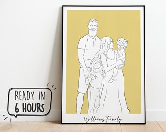 Custom Family Portrait, Custom Line Drawing, Mothers Day Gift, Couple Portrait, Gift For Mum, Sketches From Photo, Personalized Gifts