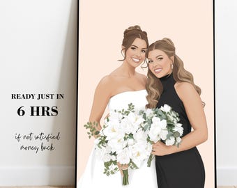 Custom Best Friend: Personalized Cartoon Illustation Portrait Gift for Sister, Wedding/Engagement Gift for Her