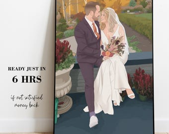 1st Anniversary Gift, Custom Couple Portrait Illustration Drawing, First Year Anniversary Paper Gift ideas for wife, husband, 1 Year Dating
