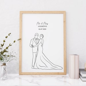 Personalisierte Zeichnung, Benutzerdefinierte One-Line-Zeichnung, One-Line-Porträt, individuelles Geschenk, Hochzeitstag, Linienkunst, individuelles Porträt Bild 6