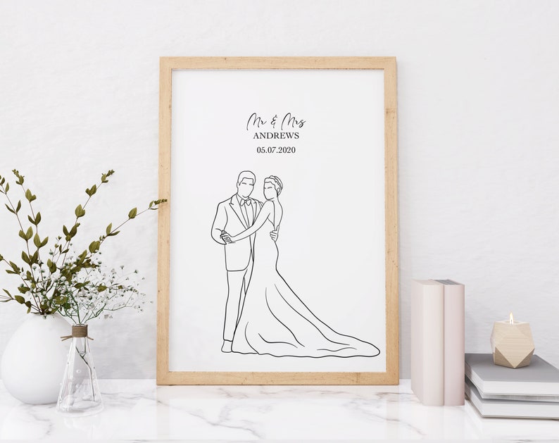 Personalisierte Zeichnung, Benutzerdefinierte One-Line-Zeichnung, One-Line-Porträt, individuelles Geschenk, Hochzeitstag, Linienkunst, individuelles Porträt Bild 6