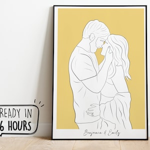 Custom Portrait, Anniversary Gift, Custom Line Drawing Couple, Wedding Portrait, Sketches From Photo, Personalized Gifts , Engagement Gift