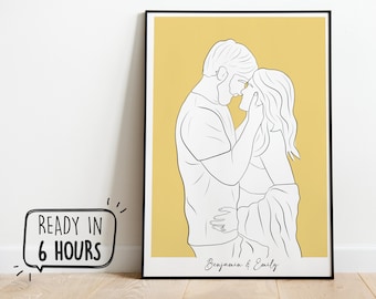 Custom Portrait, Anniversary Gift, Custom Line Drawing Couple, Wedding Portrait, Sketches From Photo, Personalized Gifts , Engagement Gift