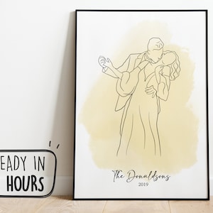 Linie Zeichnung Geschenk, Benutzerdefinierte personalisierte Hochzeitstag Porträt, One Line Portrait vom Foto, Benutzerdefinierte Linie Hand zeichnen, Paar Geschenk